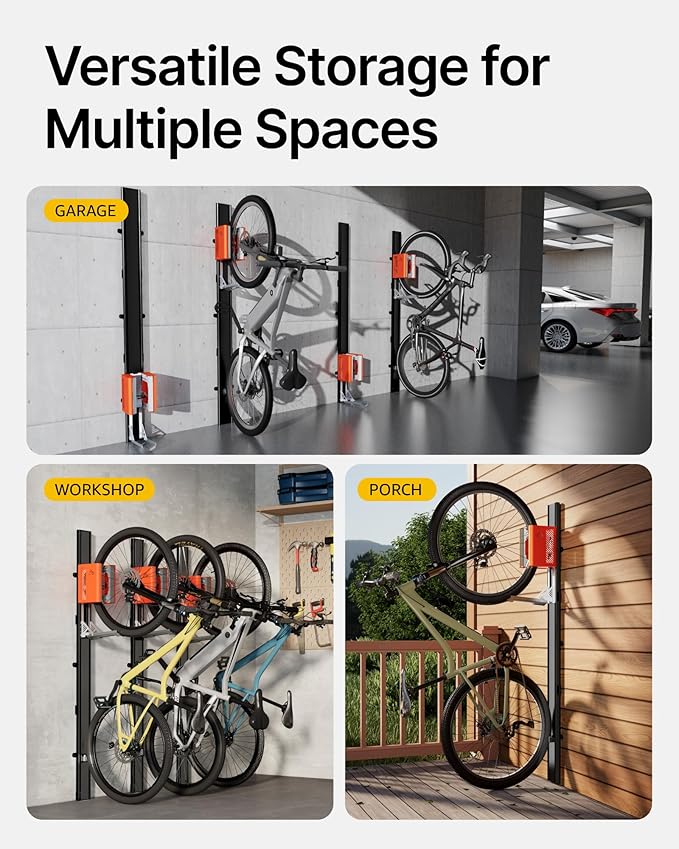 monTEK Automatic Lift EBike Rack – Fits 24-29" Tires, Heavy-Duty Vertical Wall Rack for Bicycles (Up to 71 lbs) - Effortless Lifting, Easy Install - Space-Saving Storage for Garage, Shed, BO