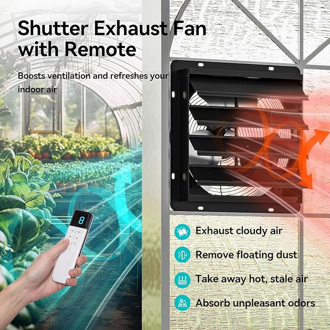 addlon 14 Inch Shutter Exhaust Fan Wall Mounted with EC Motors and Remote Control, Timer, 8 Speeds, 1750CFM, Low Noise, Easy to Install, Plug in Ventilation Fan for Garages, Shops, Greenhouse, Attic