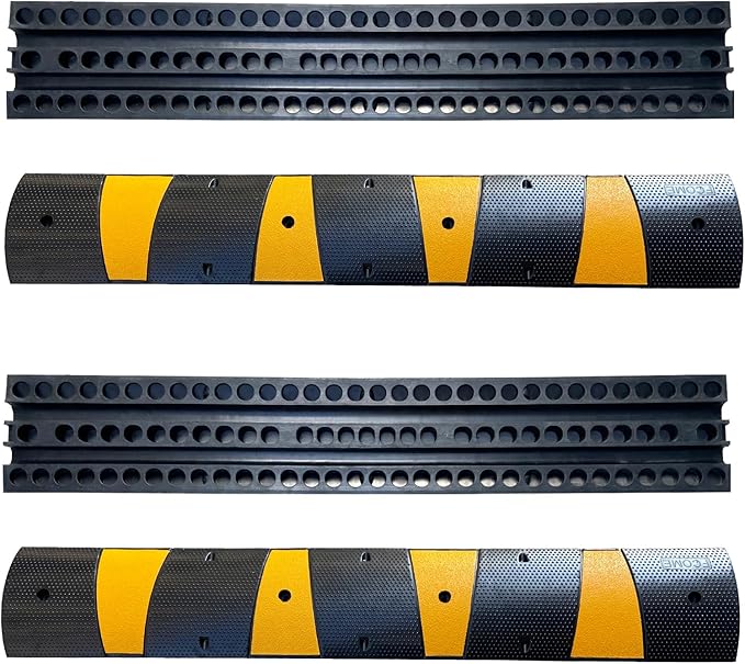 Rubber Speed Bump 6 Feet Rubber Driveway Modular Heavy Duty Speed 72.4 x 12 x 2.4 Inch Cable Protector Ramp for Garage Gravel Roads Asphalt Concrete, 6Ft-Speed Bump (2 Pack 6ft Speed Hump)