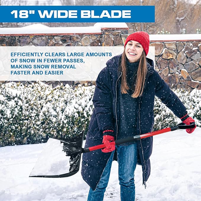 PLEXON Snow Shovel for Driveway, Snow Shovel for Car, Lightweight for Snow Removal, Home Garage, 47" Ergonomic, Plastic with D-Grip Handle