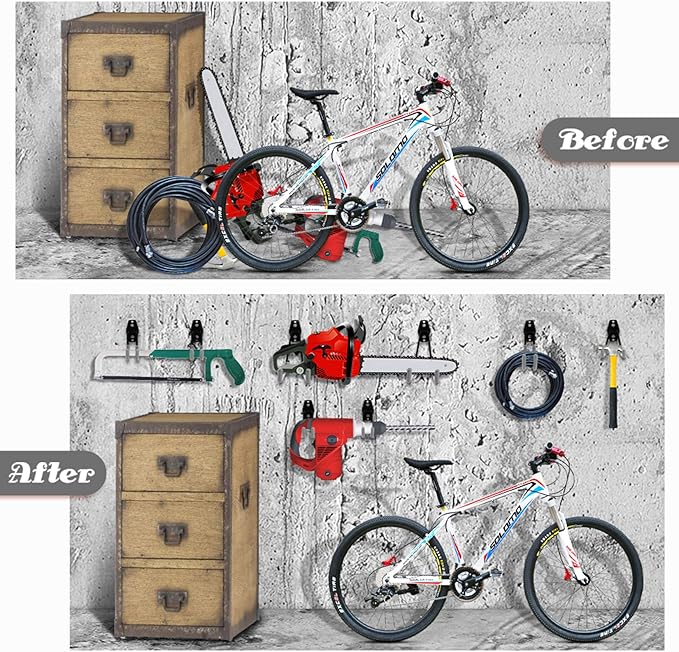 Garage Hooks Heavy Duty 14 Pack, Steel Garage Storage Hooks, Tool Hangers for Garage Wall Utility Wall Mount Garage Hooks and Hangers with Anti-slip Coating for Garden Tools, Ladders, Bulky Items