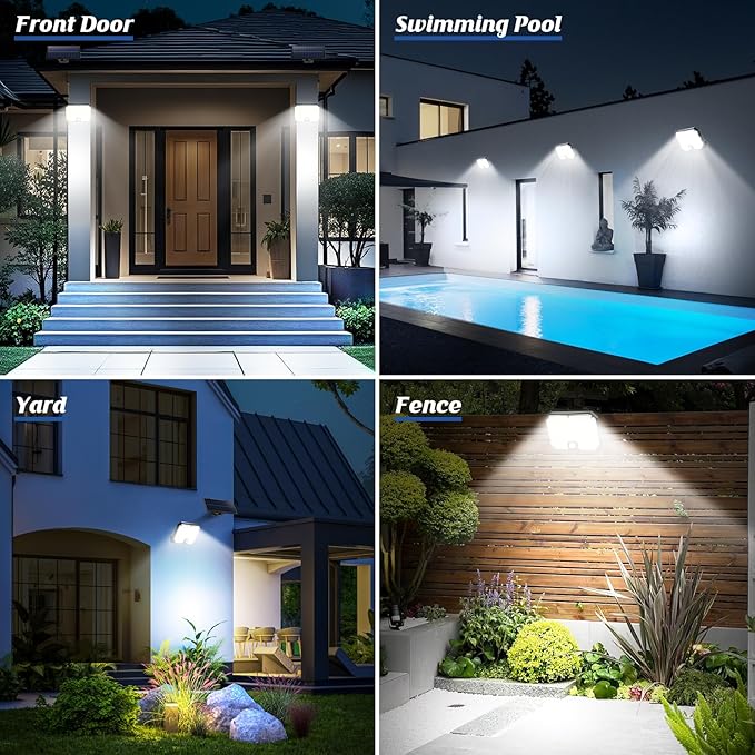 Solar Outdoor Lights, Motion Sensor Dusk to Dawn Wall Lights Waterproof, LED Outside Solar Powered Security Flood Light Fixtures 3 Modes with 16FT Cable for Front Door Porch Shed Barn Garage, 2 Packs