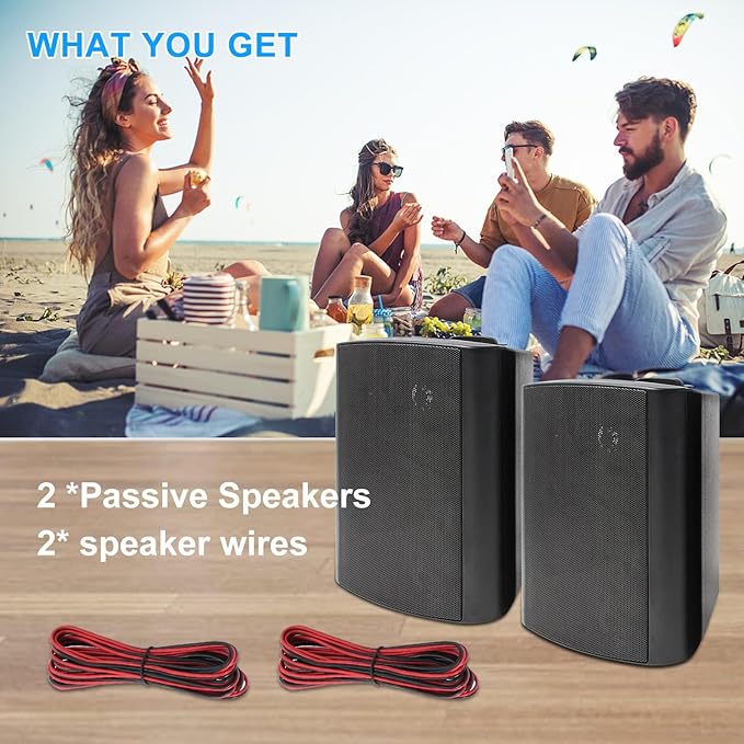Herdio 6.5 Inch 400W Outdoor Speakers Wired Waterproof with Powerful Bass,Wall Mount Speakers for Patio Garage Covered Deck,All-Weather(Pair,Black)