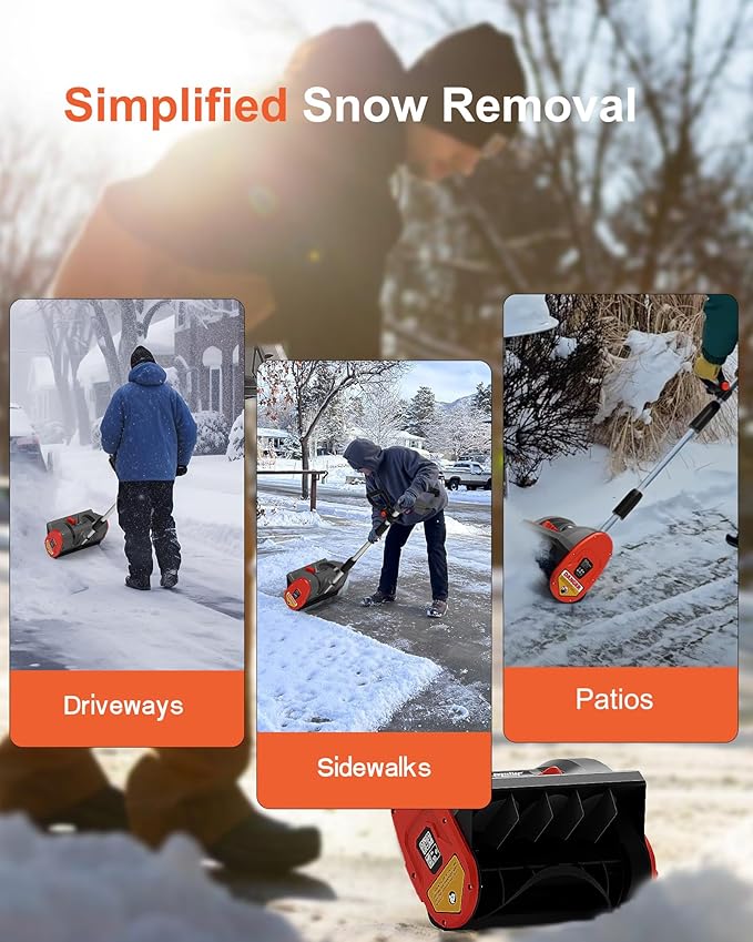 Mellif Cordless Snow Shovel, 12-Inch Brushless Snow Blower Compatible with DeWalt 20V MAX Battery, Includes 4.0Ah Battery & Charger Kit, Lightweight with Adjustable Chute (Gray for Dewalt)