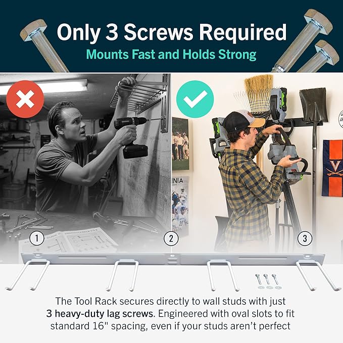 StoreYourBoard Wall-Mounted Rack With 4 Garage Hooks – Heavy-Duty Steel Holder Garage & Garden Storage for Shed, Workshop, or Home Organization – For Rakes, Shovels, Tools & More – 2 Pack, Gray