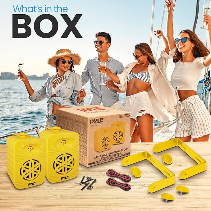 PyleUsa Indoor Outdoor Speakers Pair-500 Watt Dual Waterproof 5.25” 2-Way Full Range Speaker System w/ 1/2”High Compliance Polymer Tweeter in-Home,Boat, Marine,Deck,Patio,Poolside (Yellow) - PDWR55YL