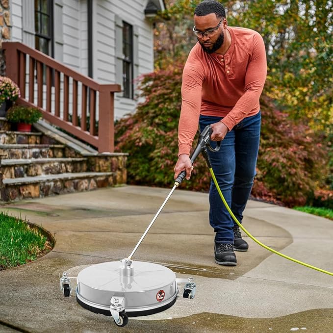 17" Pressure Washer Surface Cleaner with 4 Wheels, Stainless Steel Power Washer Surface Cleaner for Driveways Sidewalks Patios, 1/4" Quick Connector, 2 Extension Wand, 4000 PSI