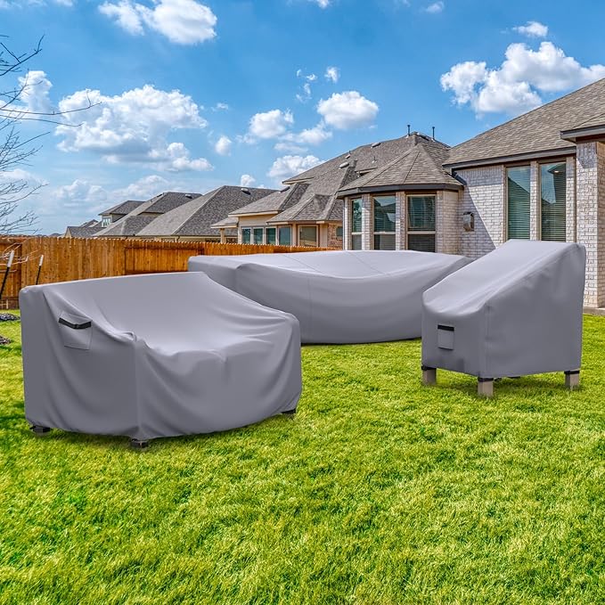 Patio Furniture Set Cover Waterproof, Heavy Duty Funiture Covers for Outdoor Sectional Sofa Set Wicker Rattan Table Chair Rectangular,62"L×42"W×28"H,Grey
