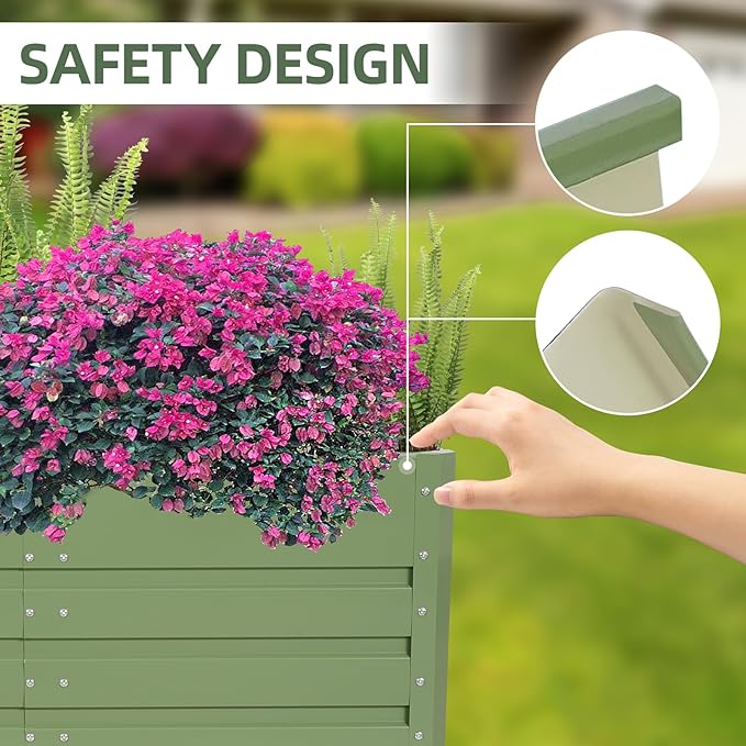 1MORE Raised Garden Bed -Galvanized Planter Box for Outdoor Gardening and Planting, Ideal for Vegetables and Plants.Green-1Pcak