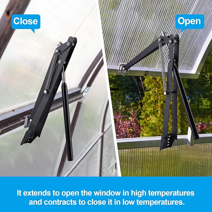 Greenhouse Vent Automatic Opener Greenhouse Accessories Window Opener Auto Vent Kit Sensitive Gardening Tools Automatic Greenhouses Supplies Solar Heat Sensitive Lifts 33lbs (4, Coal Black)