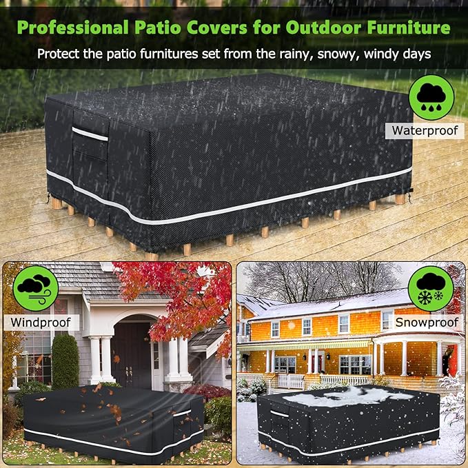 Patio Furniture Covers Waterproof, Heavy Duty 600D Outdoor Furniture Covers for Outside Sectional Sofa Set,Tear Resistance and Anti-UV,110"L x 84"W x 28"H, Black with White Border