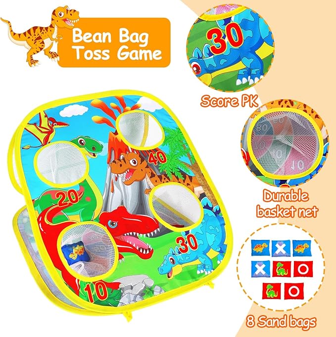 3 in 1 Bean Bag Toss Game for Kids, Toddler Toys for 2 3 4 5 Year Old Boys Girls Birthday, Dinosaur Cornhole Party Carnival Games Backyard Outdoor Outside Toys Ages 1-3 2-4 4-8 Easter