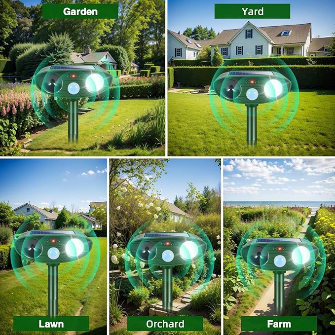 2Pack Solar Ultrasonic Animal Repellent Outdoor Deer Repellent Devices with Motion Detection&Flash Light Squirrel Rabbit Dog Cat Deterrent,Keep Rodent Chipmunk Raccoon Away for Yard Garden Lawn 2025