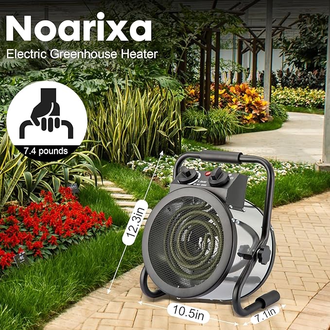 Greenhouse Heater with Digtal Thermostat, 1500W Electric Greenhouse Heaters, Fast Heating with Overheat Protection, Grow Tent Heater for Green House, Outdoor, Patio, Flower Room, Sliver