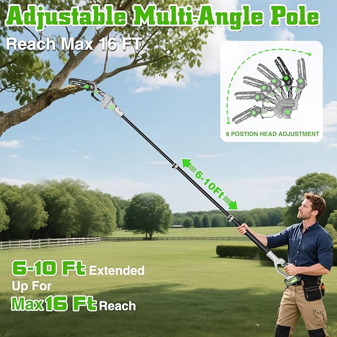 2-in-1 Brushless Electric Pole Saws for Tree Trimming,6 Inch Cordless Mini Chainsaw with Extension Pole and 2 x 4000mAh Batteries, Pole Chain Saw Gift for Men Dad Husband Fathers Gardener 2025
