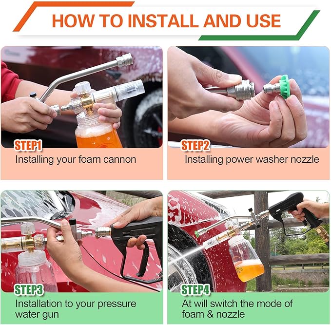 Dual Connector Foam Cannon for Pressure Washer, Pressure Washer Gun with Foam Cannon and 5 Power Washer Sprayer Nozzles Tips for Car Wash Kit Power Washer Gun Foam Soap Cannon for Car Snow Foam Lance