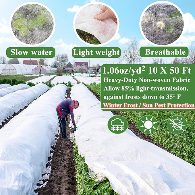 10X50FT Plant Covers Frost Protection Kit, Garden Hoops Kit for Winter Oudoot Plants, Floating Row Cover Frost Cloth Plant Blankets for Freeze Snow Protection, Greenhouse Hoop for Raised Beds