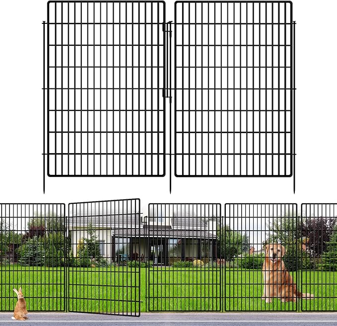 10 Panels Garden Fencing Animal Barrier with Lock, 40 in(H) X 24 ft(L) Dog Fence Outdoor for Yard Rustproof No Dig Decorative Tall Garden Fence Metal Wire Panel Border Rabbit Ground Stakes Fencing