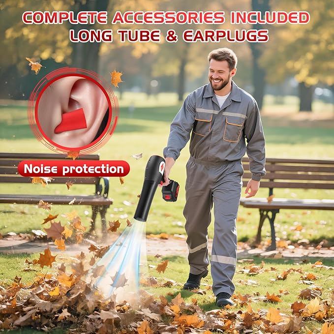 Cordless Leaf Blower Handheld with 2×4000mAh Batteries, 6-Speed Adjustable Wind & One-Touch Lock Mode, Lightweight Leaf Blower for Effortless Lawn & Garden Maintenance