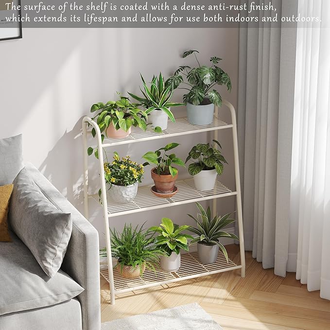 Metal Plant Stand Indoor Outdoor for Multiple Plants,3 Tier Plant Shelf,Large Heavy Duty Flower Holder Ladder Plant for Living Room, Patio, Balcony (White)