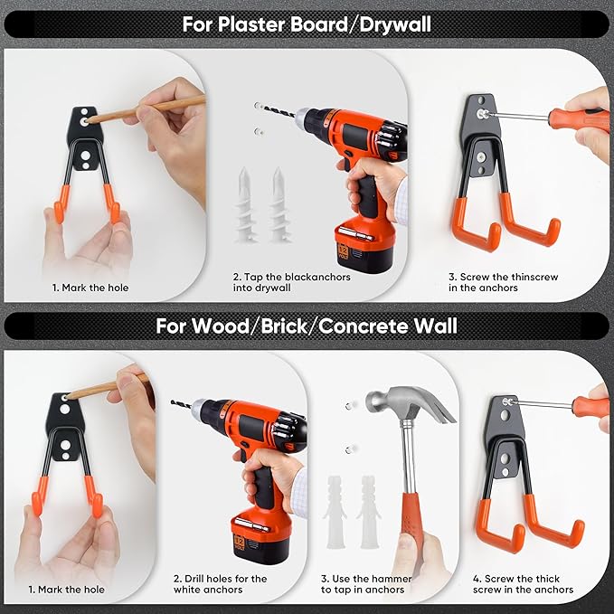 Nacial 26 Pack Garage Hooks Heavy Duty, Utility Steel Garage Storage Hooks with 2 Extension Cord Storage Straps, Utility Garage Wall Mount Hooks for Hanging Bike, Ladder and Garden Tools, Black