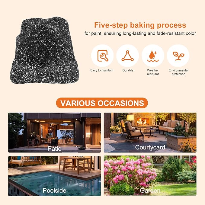 STUDIOFINIX 8" Outdoor Rock Speaker Waterproof Bluetooth Wireless Solar Powered with Rechargeable Battery for Patio, Deck, Pool, Garden(Single, Gray)