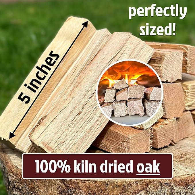 Toasted Oak 5 Inch Universal Cooking Firewood - 14lbs. ~1000cuin Premium Kiln Dried Cooking Wood for Grills, Smokers and Ooni, Solo, Bertello Pizza Ovens (Red and White Oak Hardwood)