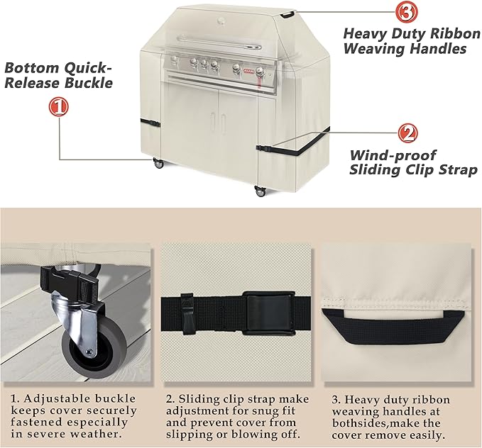 Porch Shield 64W x 24D x 48H inch Premium Gas Grill Cover Up to 64 inch, Waterproof and Fade Resistant 600D BBQ Covers for Weber, Brinkmann, Char-Broil and More, Light Tan