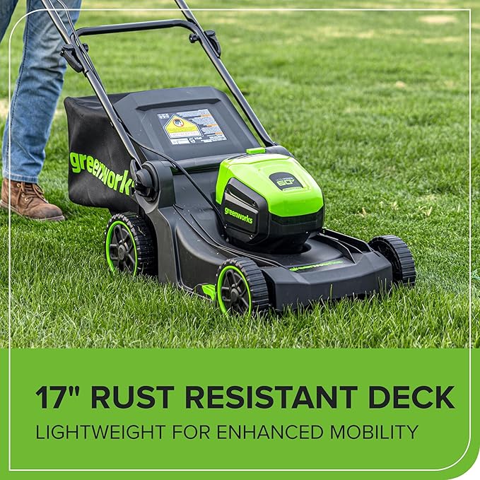 Greenworks 60V 17" Brushless Cordless Push Lawn Mower, 2-in-1 Mulching/Bagging, 4.0Ah Battery and 3A Charger(40min Runtime)