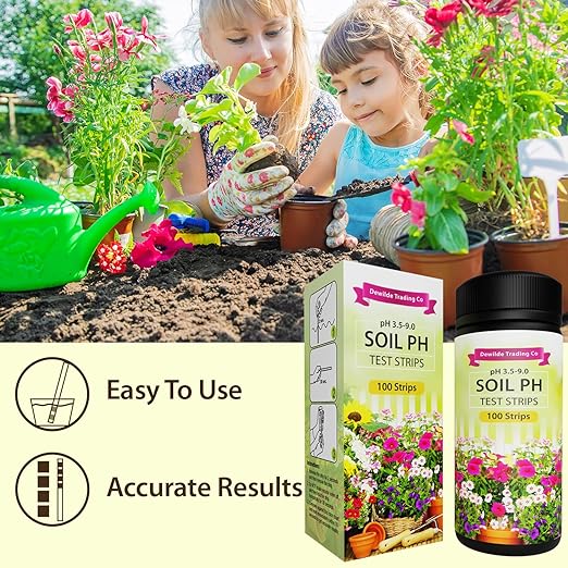 Soil pH Paper Test Kit – 100 Tester Strips (3.5-9 Range) – Use for Testing Garden Home Lawn Grass Vegetable Gardening Dirt Yard Compost Outdoor and Indoor Plants