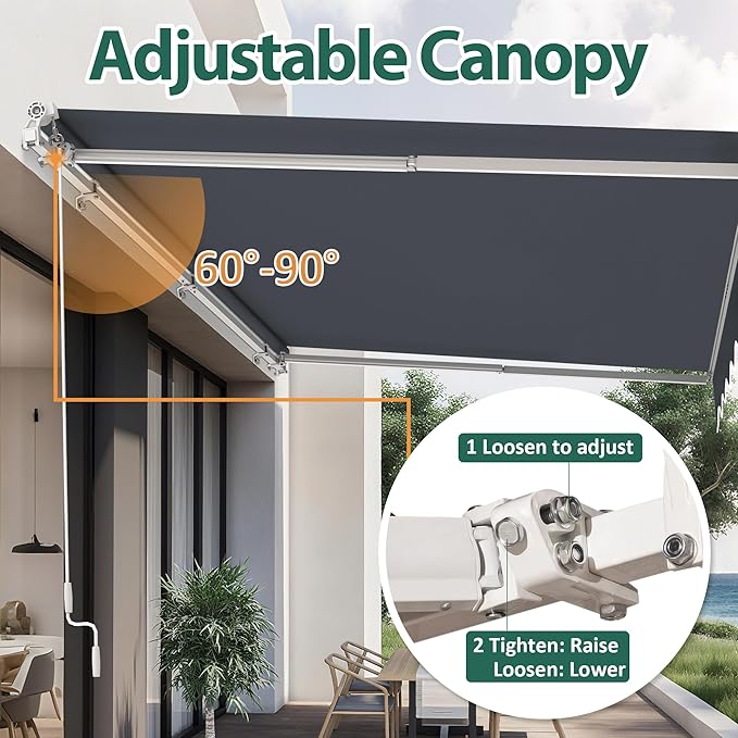 MCombo 11.5x9.5 Feet Manual Retractable Patio Door Window Awning Sunshade Shelter Outdoor Canopy, 1210 (Grey, 11.5'(L) x 9.5'(W))