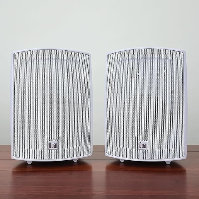 Dual Electronics LU53PW 5.25" 3-Way High Performance Outdoor Indoor Wired Speakers | Effortless Set Up | Home, Pool, Patio, Garage Use | Weather Resistant | Expansive Stereo Sound Coverage | White
