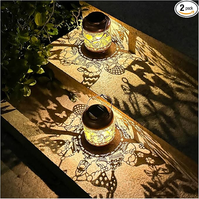 2 Pack Gnomes Solar Lanterns Outdoor Waterproof,Hanging Solar Lights Gnome Gifts for Women Metal LED Decorative Light for Yard,Patio,Lawn,Tabletop,Pathway,Landscape,Garden Gnomes Decor