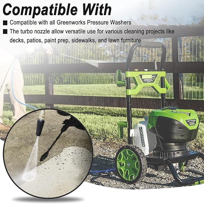 2000 PSI Turbo Nozzle, Replacement for Greenworks 5201402, Compatible with all Greenworks Pressure Washers, 1/4-Inch Quick Connect
