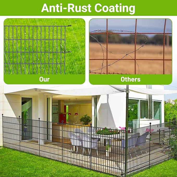 15 Panels No Dig Decorative Outdoor Garden Fence with Gate for Yard, 32 in(H) X 35.4 ft(L) Animal Barrier Fencing Rustproof Metal Wire Panel Border for Dog, Rabbits, and Patio Temporary Ground Stakes