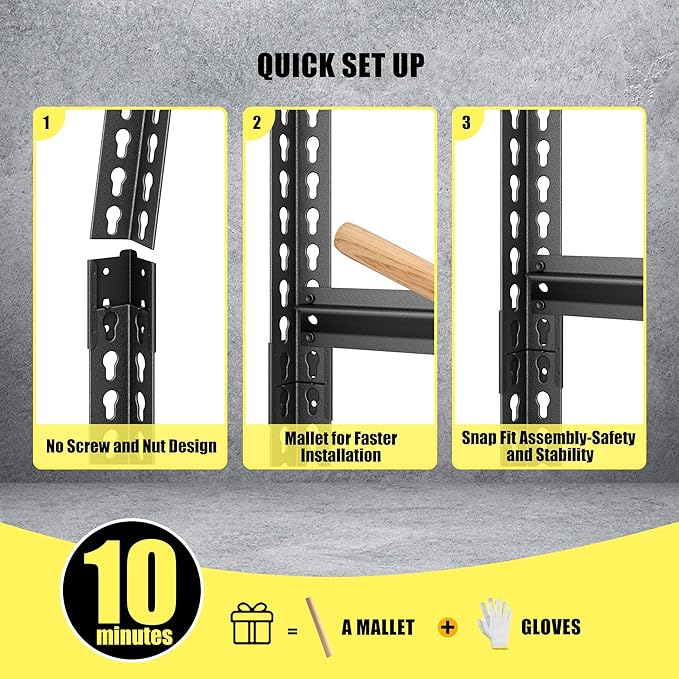 48" W Garage Storage Shelves Heavy Duty, 3000LBS Loads Adjustable Garage Shelving, 5-Tier Metal Shelving Units and Storage Racks, Industrial Utility Shelf,48" Wx24 Dx78 H, Black