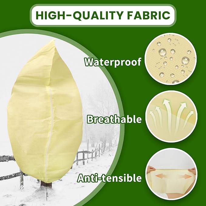 100”(W) x120”(H) Plant Covers Freeze Protection, 2.8oz/yd²Heavy-Duty Tree Covers, 1 Pack Extra Large Frost Cloths & Blankets with Zipper Drawstring for Fig Palm Citrus Lemon Trees and Shrubs