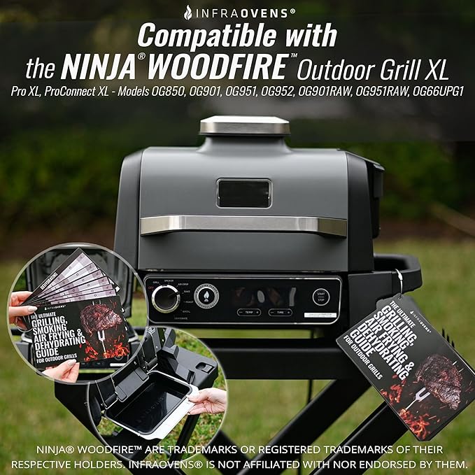 INFRAOVENS Drip Pan Liner for Ninja Woodfire Outdoor Grill OG701 OG751 Reusable Non Disposable Tray and Waterproof Cheat Sheet Cooking Guide Accessory for Wood Fire Grill Smoker 7-in-1 & Air Fryer