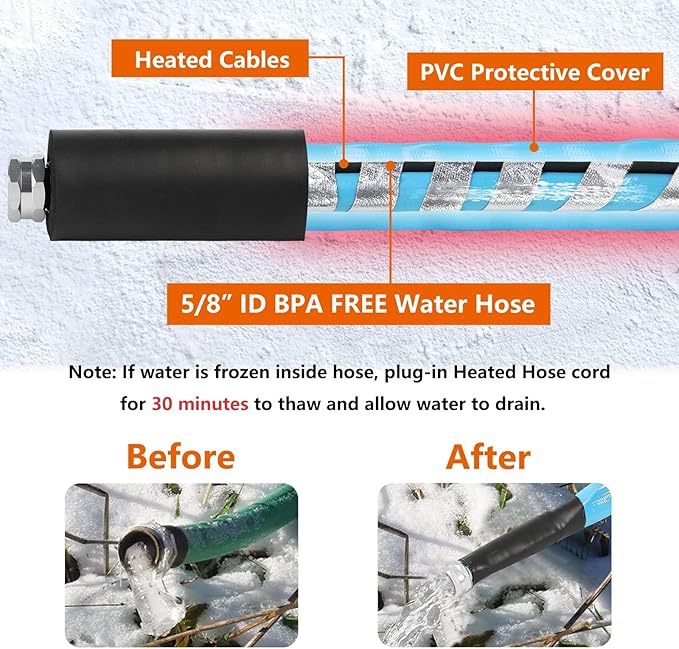 OEBLD Heated Water Hose for Rv (50ft L x 5/8"ID) 4.0 Upgraded Function with Energy Saving Thermostat to Keep Drinking Water Running in down to -45℉, Designed for Campers,with Storage Bag, Anti-Freeze