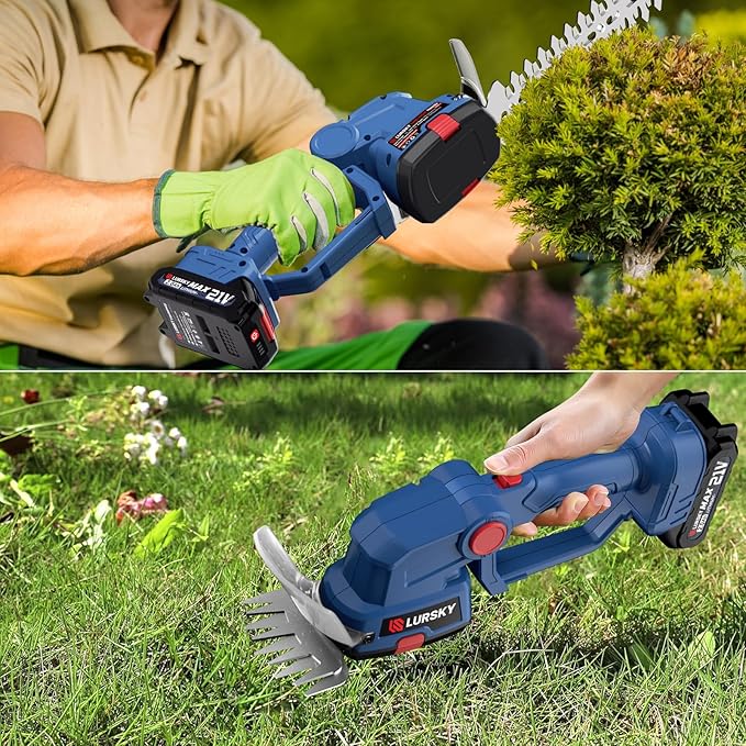 Cordless Hedge Trimmer with Battery 2.0Ah - 2-in-1 21V Grass Shears Handheldwith 2 PCS Rechargeable Battery, Electric Shrub Trimmer Kit for Garden, Yard and Lawn, Charger Included