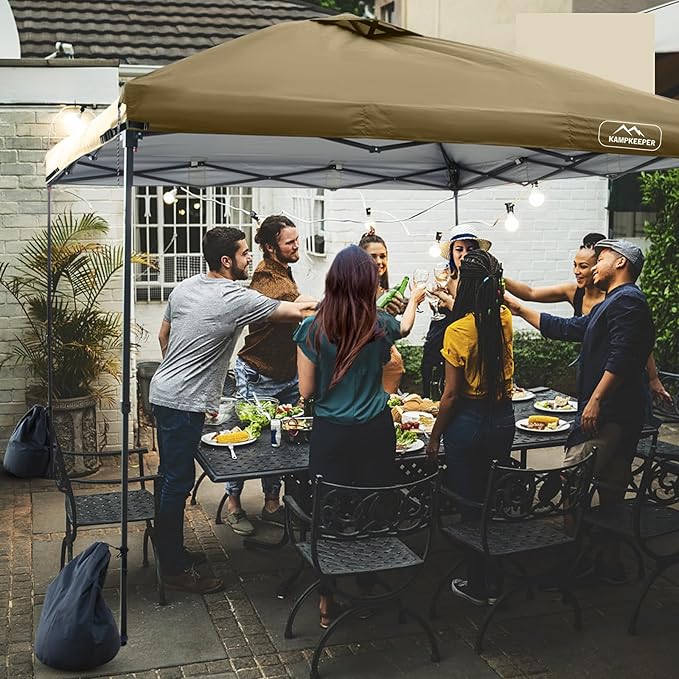 KAMPKEEPER Replacement Top Pop Up Canopy Tent Cover Roof with Air Vent and Adjustable Elastic Strap, Polyester UV Waterproof for Outdoor Garden Patio Sun Shade(Top Only) (Khaki, 10x10FT)