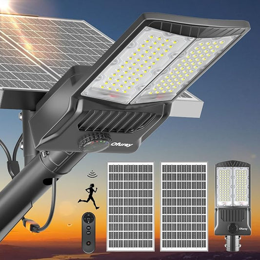 Ofuray Of-8800W Solar Street Lights Outdoor,IP67 Solar Security Flood Lights Parking Lot Commercial with Motion Sensor, 6500k Led Dusk to Dawn with Remote Control for Street,Park,Barn