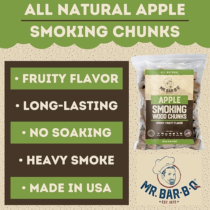 Variety Pack Wood Chunks for Smoking by Mr. Bar-B-Q, Variety of 4 Flavors Hickory, Apple, Cherry & Mesquite Wood Chunks for Smoking Meat, BBQ Grilling, Camping & Outdoor Adventures - 4 x 3.5 Pound Bag