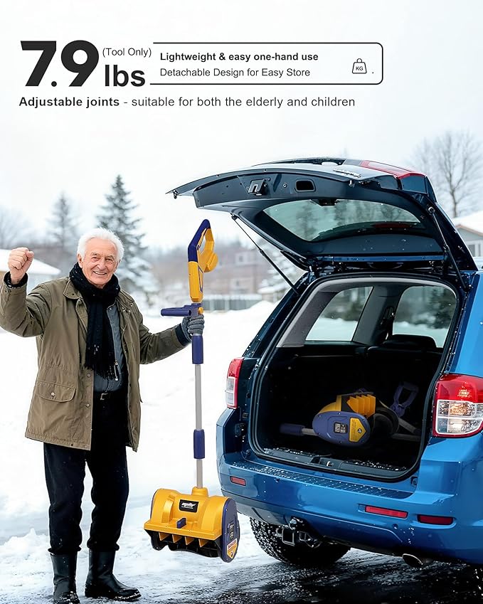 Mellif Cordless Snow Shovel, 12-Inch Brushless Snow Blower Compatible with DeWalt 20V MAX Battery, Includes 4.0Ah Battery & Charger Kit, Lightweight with Adjustable Chute, Weather-Resistant