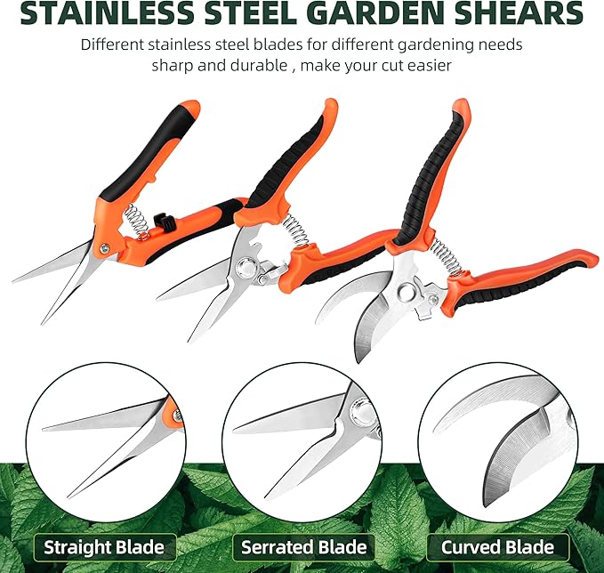 3 Pack Garden Pruning Shears, Stainless Steel Shears, Gardening Shears, Scissors, Garden Clippers, Pruning Snips, Pruning Shears for Gardening Tools(Orange)