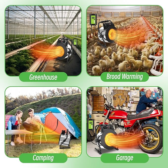 Greenhouse Heater with Digital Thermostat, 1500W Grow Tent Heater, Overheat Protection & Fast Heating, Electric Space Heaters for Patio, Garage, Greenhouse, Flower House, Sliver