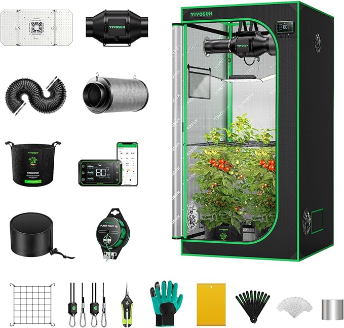 VIVOSUN GIY Smart Grow Tent System 3x3, WiFi-Integrated Grow Tent Kit, with Automate Ventilation and Circulation, Schedule Full Spectrum 200W LED Grow Light, and GrowHub E42A Controller