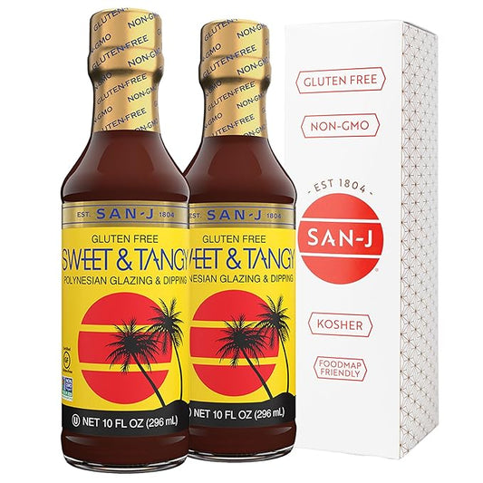 San-J - Gluten Free Sweet & Tangy Sauce - Well-balanced Sauce for Cooking - Non-GMO - 10 oz. Bottles - 2 Pack