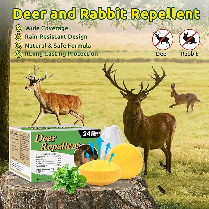 24 Pack Deer Repellent, Deer and Rabbit Repellent Outdoor Deer Deterrent for Plants Flower Vegetable Tree, Deer Rabbit Repeller Keep Deer Rabbit Out of Lawn Garden