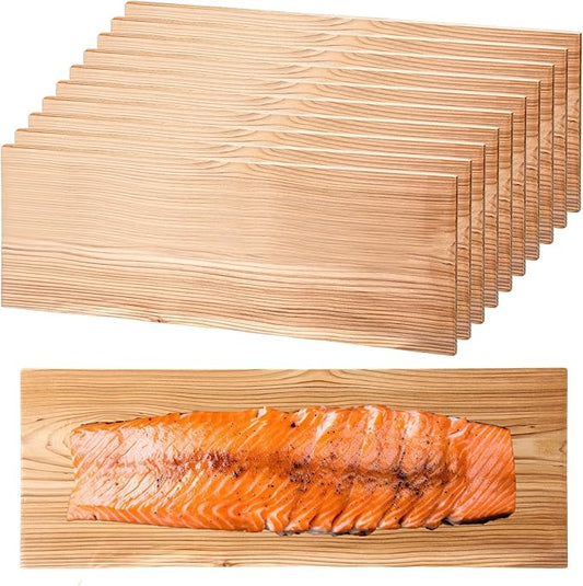 Landical 10 Pcs XL XXL Large Cedar Planks for Grilling Salmon Thicker Design Full Filet of Salmon Meat Fish and Veggies Adding Extra Smoke and Flavor Soaking Fast Easy to Use (15 x 5.5 Inches)